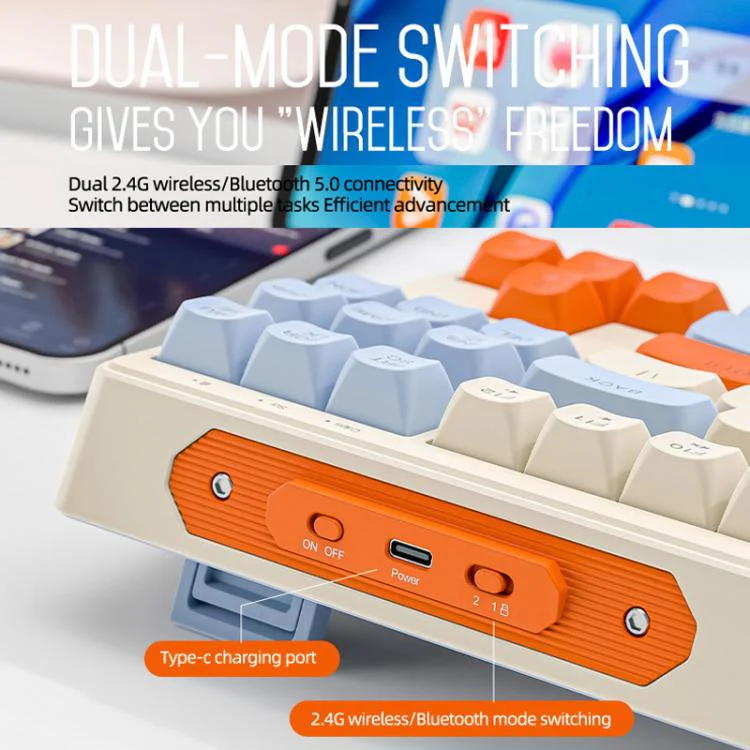 FREE WOLF M87 Russian 2.4G Wireless Bluetooth Dual-Mode Mechanical Keyboard(Blueberry) - Image 6