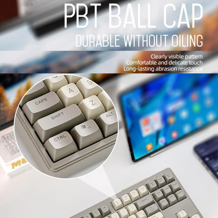 FREE WOLF M87 Russian 2.4G Wireless Bluetooth Dual-Mode Mechanical Keyboard(Blueberry) - Image 7