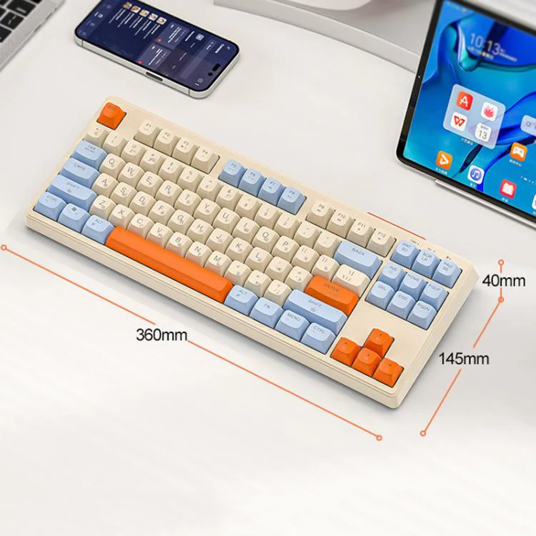 FREE WOLF M87 Russian 2.4G Wireless Bluetooth Dual-Mode Mechanical Keyboard(Blueberry) - Image 9
