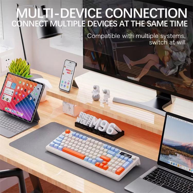 FREE WOLF M96 Wireless Bluetooth Dual-Mode Russian Keyboard PBT Dome Display Gaming Keyboard(Blueberry) - Image 3