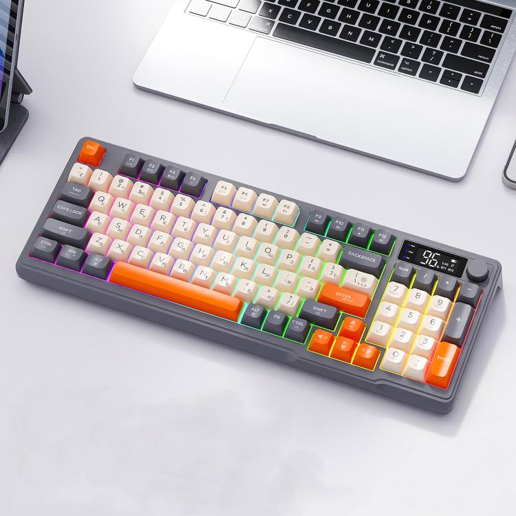 FREE WOLF M96 Wireless Bluetooth Dual-Mode Russian Keyboard PBT Dome Display Gaming Keyboard(Micro Light)
