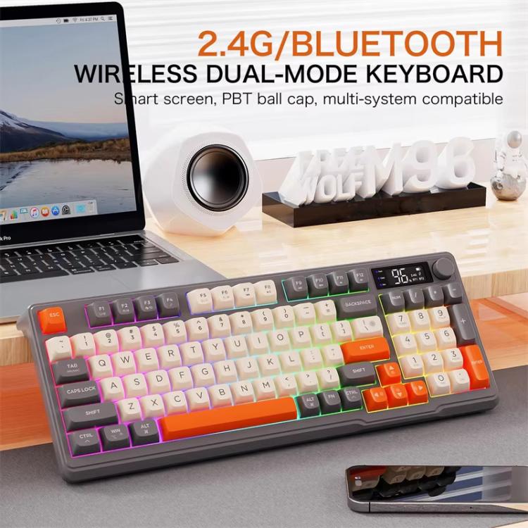 FREE WOLF M96 Wireless Bluetooth Dual-Mode Russian Keyboard PBT Dome Display Gaming Keyboard(Micro Light) - Image 2