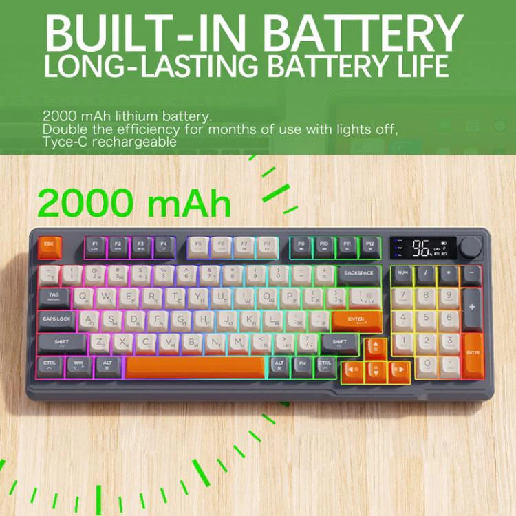 FREE WOLF M96 Wireless Bluetooth Dual-Mode Russian Keyboard PBT Dome Display Gaming Keyboard(Micro Light) - Image 5