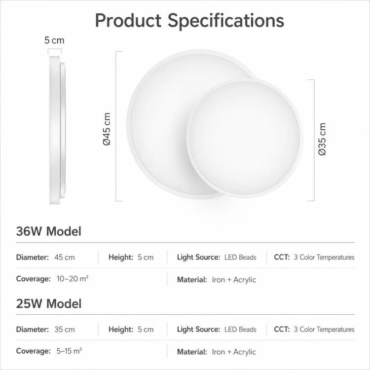 FSL 36W 45cm Slim LED Ceiling Light 3-Color Dimmable Round Flush Mount Light Fixture for Bedroom Black - Image 9