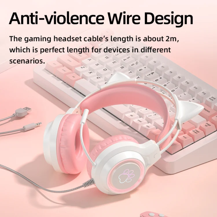 G35 Cute Cat RGB Head-mounted Wired Gaming Earphone(Pink) - Image 3