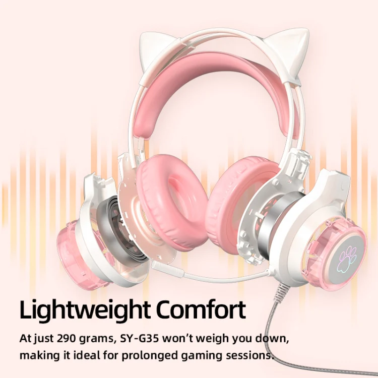 G35 Cute Cat RGB Head-mounted Wired Gaming Earphone(Pink) - Image 6