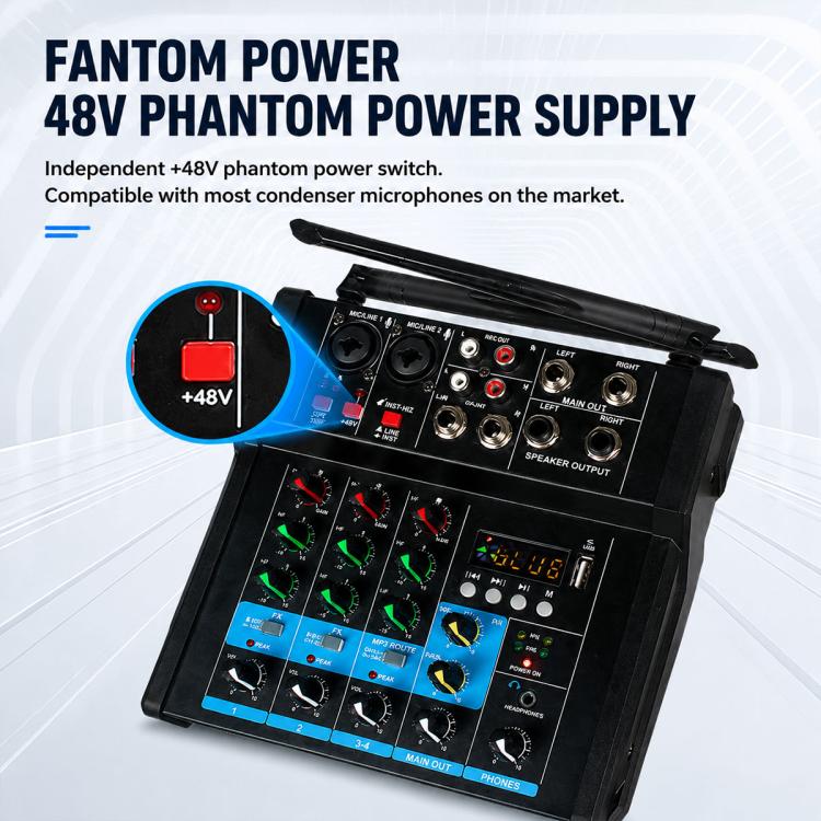 G4A 4-Channel Multi-function Professional Bluetooth Mixer, Plug Type:US Plug(Black) - Image 2