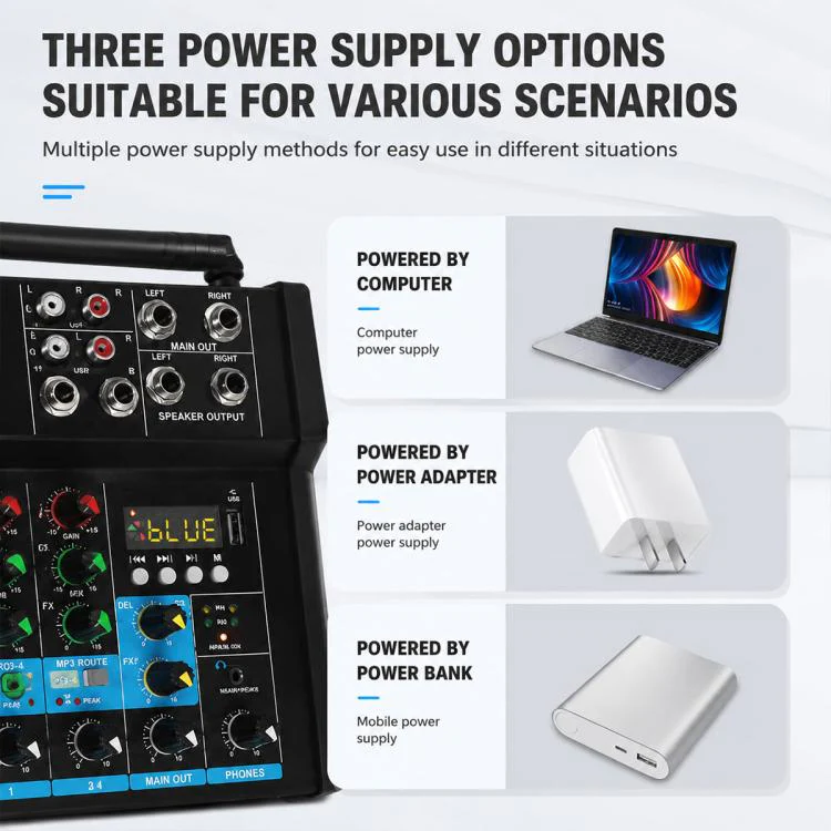 G4B 4-Channel Multi-function Professional Bluetooth Mixer with Amplifier, Plug Type:UK Plug(Black) - Image 7