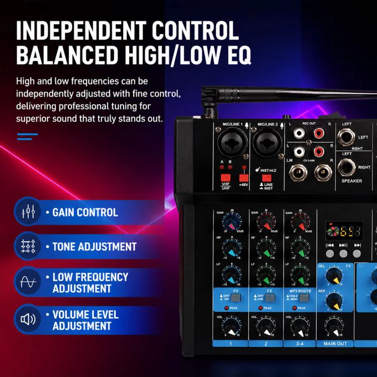G4B 4-Channel Multi-function Professional Bluetooth Mixer with Amplifier, Plug Type:UK Plug(Black) - Image 8