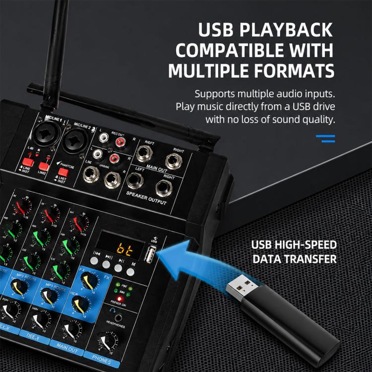 G4B 4-Channel Multi-function Professional Bluetooth Mixer with Amplifier, Plug Type:UK Plug(Black) - Image 9