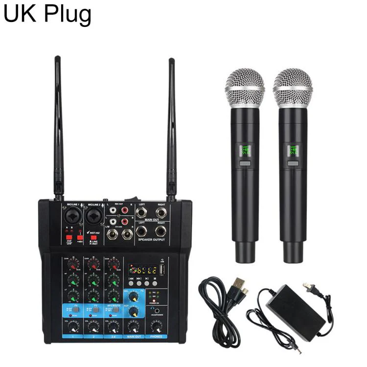 G4D 4-Channel Multi-function Professional Bluetooth Mixer with Amplifier & Microphone, Type:Rechargeable Microphone(UK Plug)