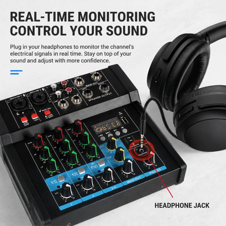 G4D 4-Channel Multi-function Professional Bluetooth Mixer with Amplifier & Microphone, Type:Standard Black Microphone(EU Plug) - Image 9