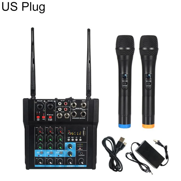G4D 4-Channel Multi-function Professional Bluetooth Mixer with Amplifier & Microphone, Type:Standard Black Microphone(US Plug)
