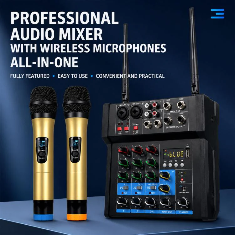 G4D 4-Channel Multi-function Professional Bluetooth Mixer with Amplifier & Microphone, Type:Standard Black Microphone(US Plug) - Image 2