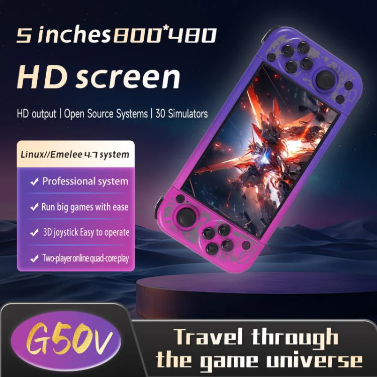 G50V 5-inch True-color Handheld Game Console Supports 19+ Emulators, External TF card:64G(Purple) - Image 3