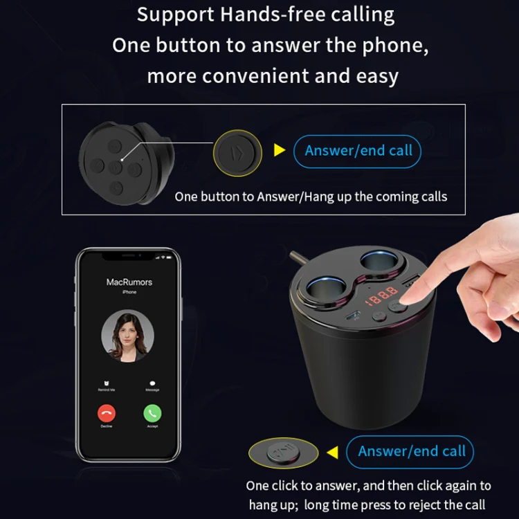 G63 Car Multi-function Bluetooth Charger Cup Support Hands-free Call / USB Charging / Navigation Broadcast, with Remote Control - Image 7