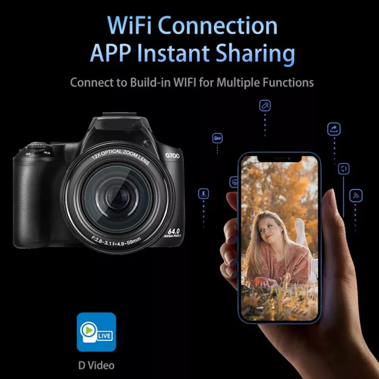 G700 4K / 64MP WiFi Digital Video Camera Camcorder 3.0 Inch IPS Screen 12X Optical Zoom - Image 10