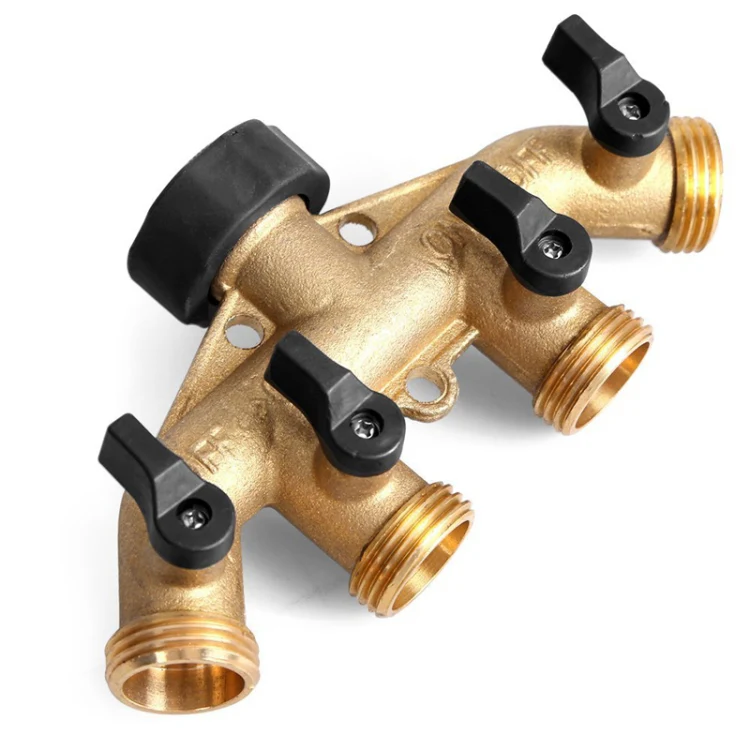 Garden Watering Agricultural Irrigation Family Car Wash Faucet Copper 4-way Ball Valve Water Divider(American Thread) - Image 2