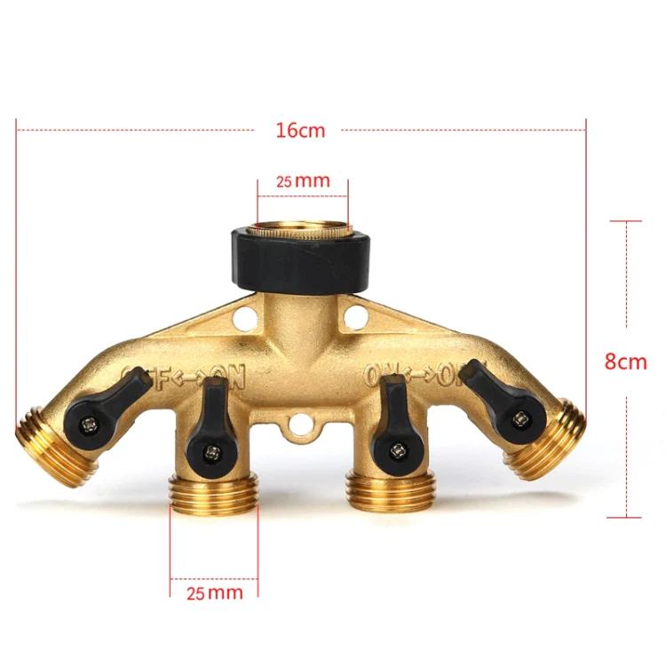 Garden Watering Agricultural Irrigation Family Car Wash Faucet Copper 4-way Ball Valve Water Divider(European Thread) - Image 3