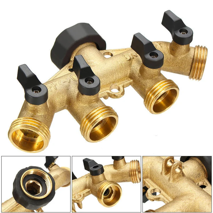 Garden Watering Agricultural Irrigation Family Car Wash Faucet Copper 4-way Ball Valve Water Divider(European Thread) - Image 4
