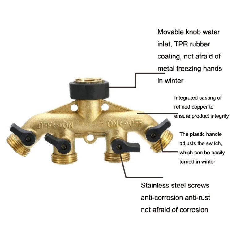 Garden Watering Agricultural Irrigation Family Car Wash Faucet Copper 4-way Ball Valve Water Divider(European Thread) - Image 6