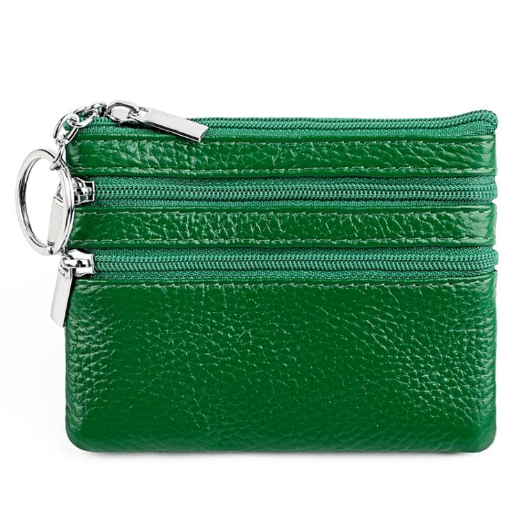 Genuine Leather Double Zipper Key Coin Purse(Bright Green)