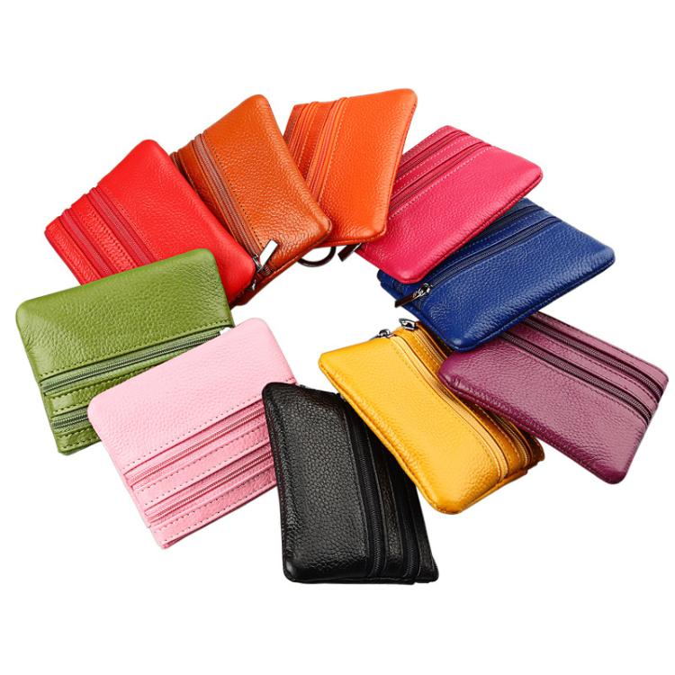 Genuine Leather Double Zipper Key Coin Purse(Brown) - Image 6