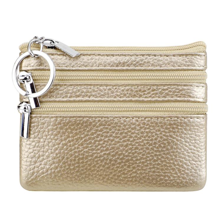 Genuine Leather Double Zipper Key Coin Purse(Champagne)