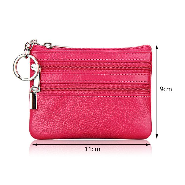 Genuine Leather Double Zipper Key Coin Purse(Lake Blue) - Image 3