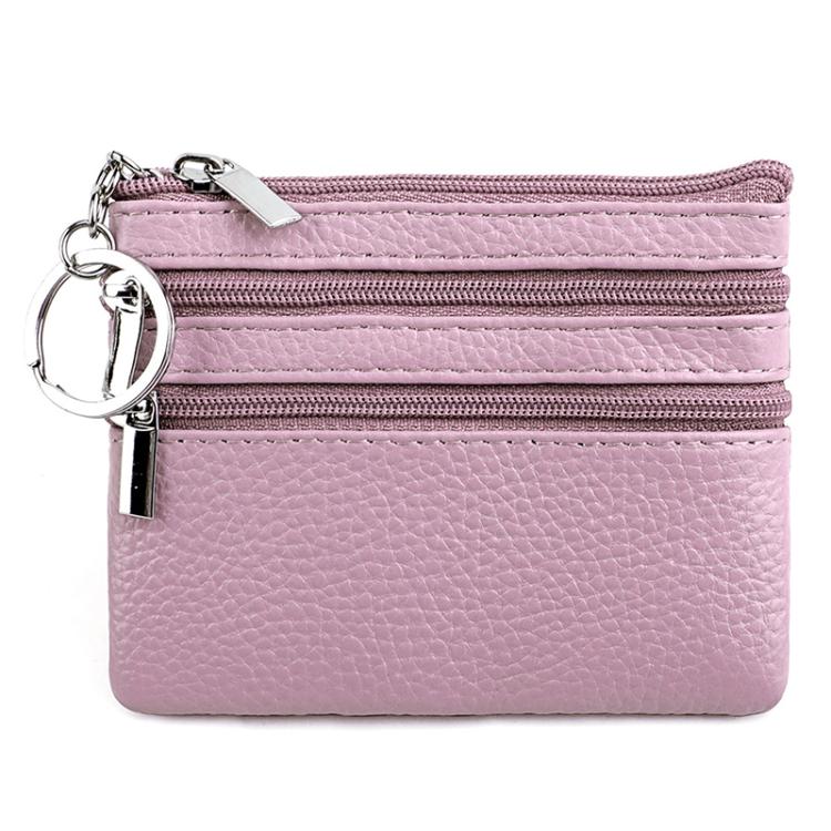 Genuine Leather Double Zipper Key Coin Purse(Lavender)