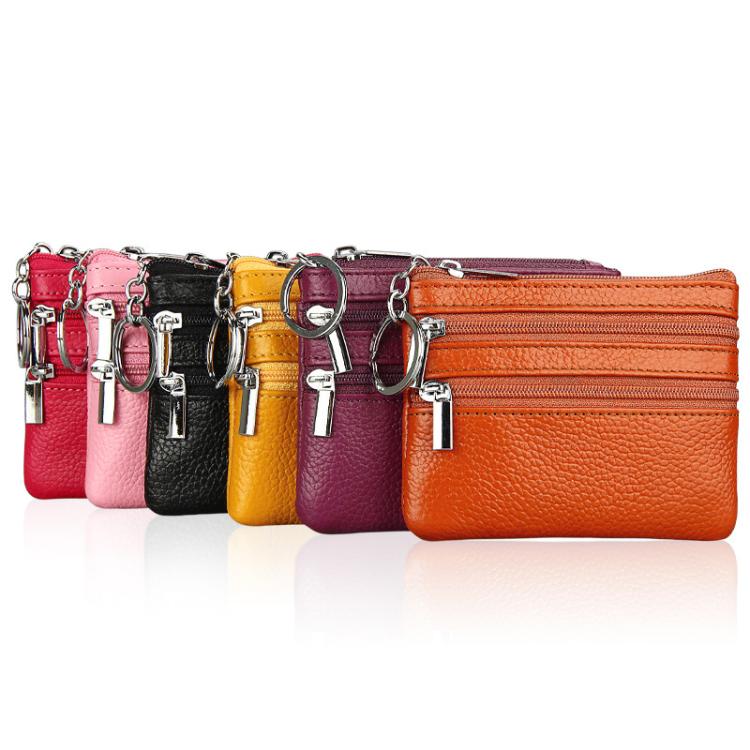 Genuine Leather Double Zipper Key Coin Purse(Lavender) - Image 2