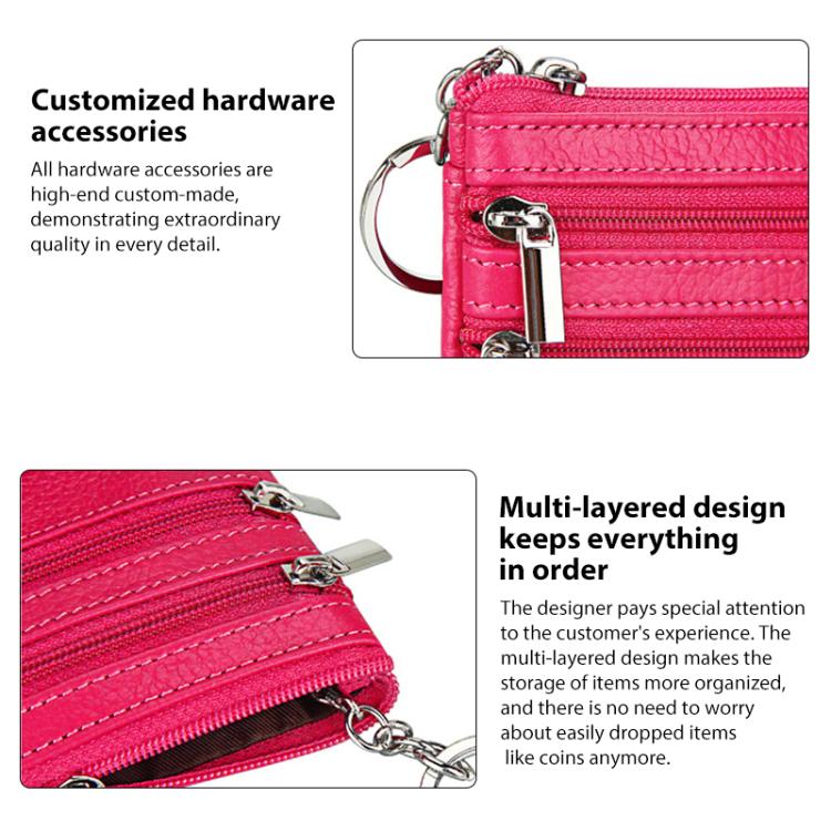 Genuine Leather Double Zipper Key Coin Purse(Light Blue) - Image 4