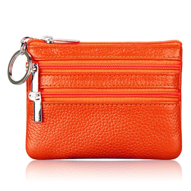 Genuine Leather Double Zipper Key Coin Purse(Orange)