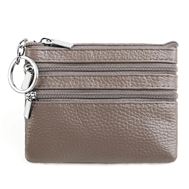 Genuine Leather Double Zipper Key Coin Purse(Purple Lotus)