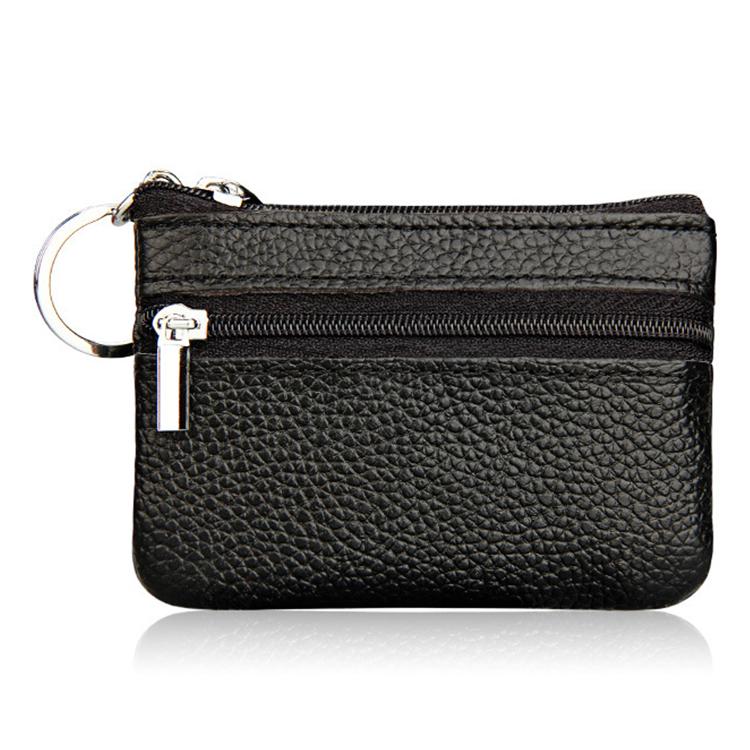Genuine Leather Zipper Key Coin Purse(Black)