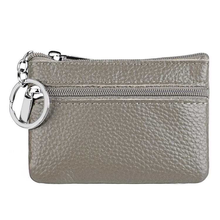 Genuine Leather Zipper Key Coin Purse(Grey)