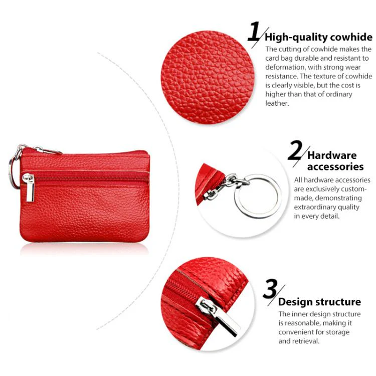 Genuine Leather Zipper Key Coin Purse(Khaki) - Image 4