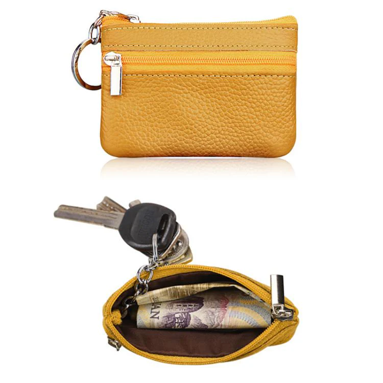 Genuine Leather Zipper Key Coin Purse(Khaki) - Image 5