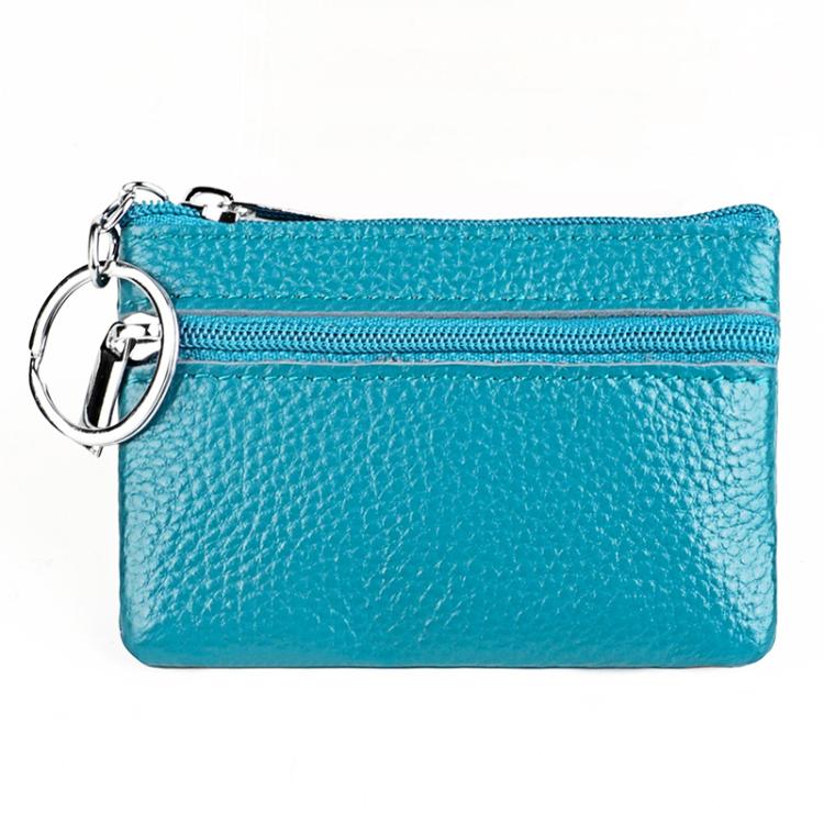 Genuine Leather Zipper Key Coin Purse(Lake Blue)