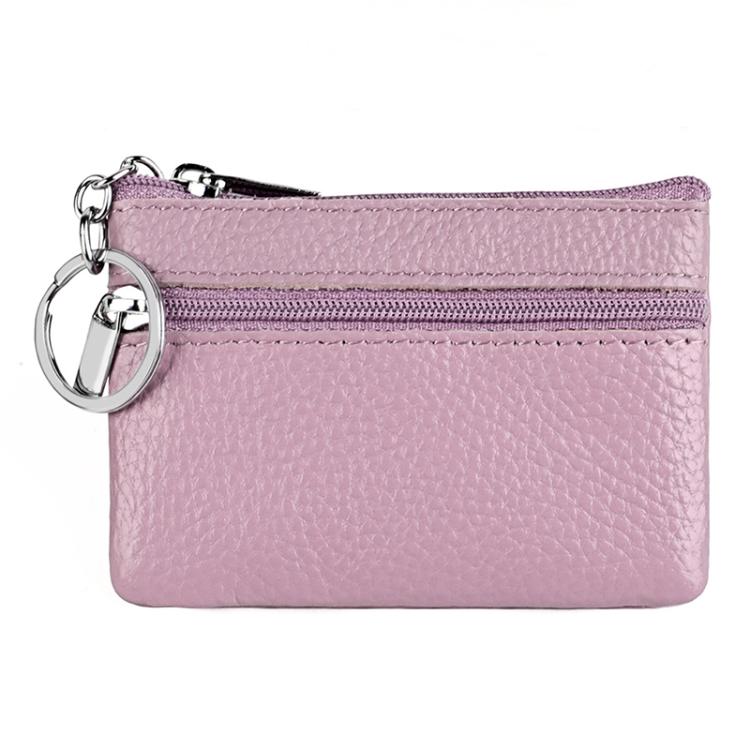 Genuine Leather Zipper Key Coin Purse(Lavender)