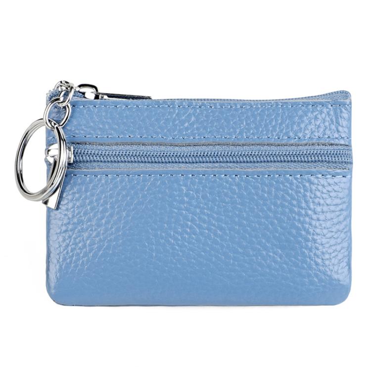 Genuine Leather Zipper Key Coin Purse(Light Blue)
