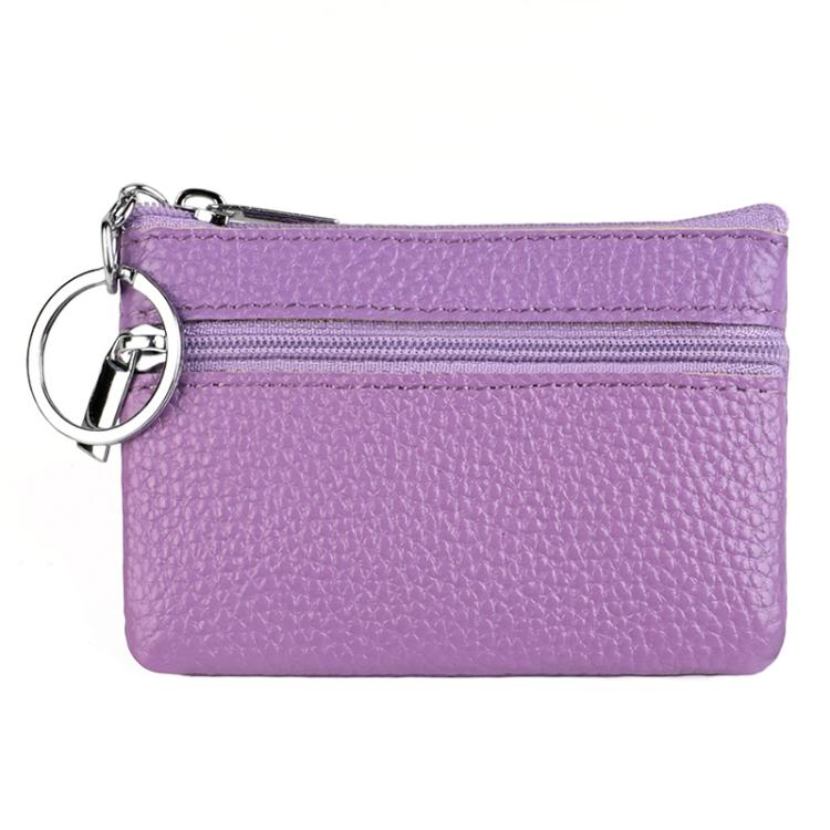 Genuine Leather Zipper Key Coin Purse(Light Purple)