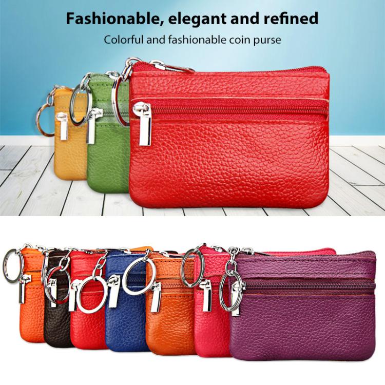 Genuine Leather Zipper Key Coin Purse(Silver) - Image 2
