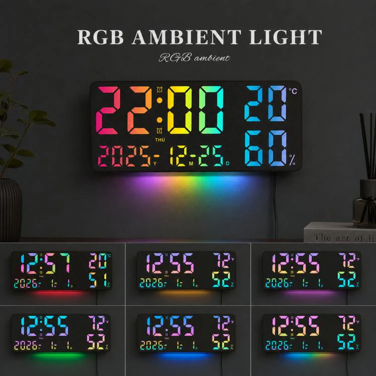 GH8070 Fabric Fixed White Light Large Display Digital Wall Clock With Temp Humidity Dual Alarm Desk Clock - Image 5