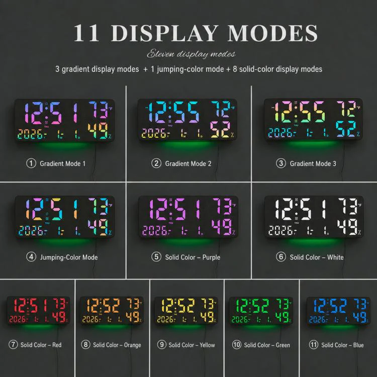GH8070 Fabric Fixed White Light Large Display Digital Wall Clock With Temp Humidity Dual Alarm Desk Clock - Image 6