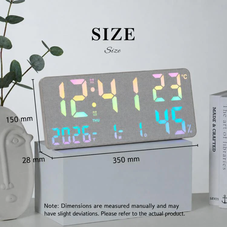 GH8070 Fabric Fixed White Light Large Display Digital Wall Clock With Temp Humidity Dual Alarm Desk Clock - Image 9