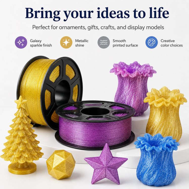 Glitter PETG Filament 1.75mm 1kg Spool Sparkly Starry Galaxy Effect Tough 3D Printing Material(Red) - Image 5