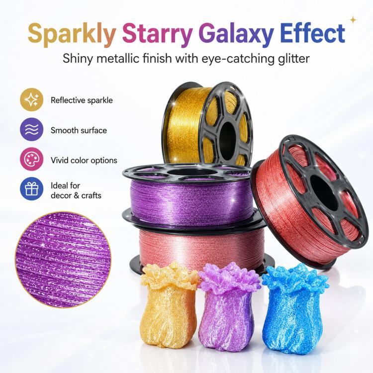 Glitter PETG Filament 1.75mm 1kg Spool Sparkly Starry Galaxy Effect Tough 3D Printing Material(Rose Red) - Image 2