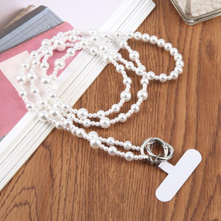 Glossy Pearl Phone Chain Crossbody Phone Lanyard with Tether Pad for Women Girls(White)