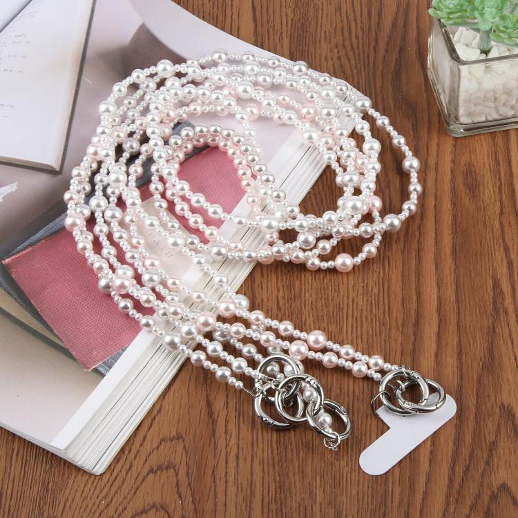 Glossy Pearl Phone Chain Crossbody Phone Lanyard with Tether Pad for Women Girls(White) - Image 3